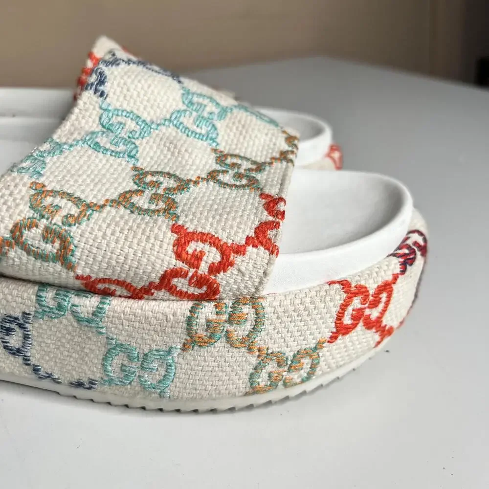 Gucci Women's Sandals Multicolor GG Canvas Slide Platform Made In Italy Monogram - Picture 3 of 11